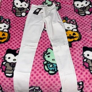Fashion Nova Knee Slit White Skinny Jeans